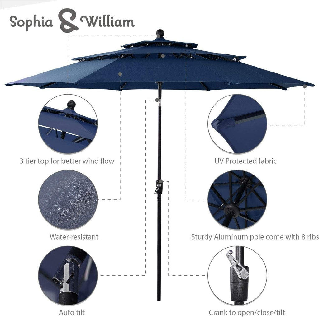 Sophia & William 6-Piece Outdoor Dining Set with 3-Tier Navy Patio Umbrella, Windproof, 4 Swivel Dining Chairs, Table and Chairs for Garden Backyard
