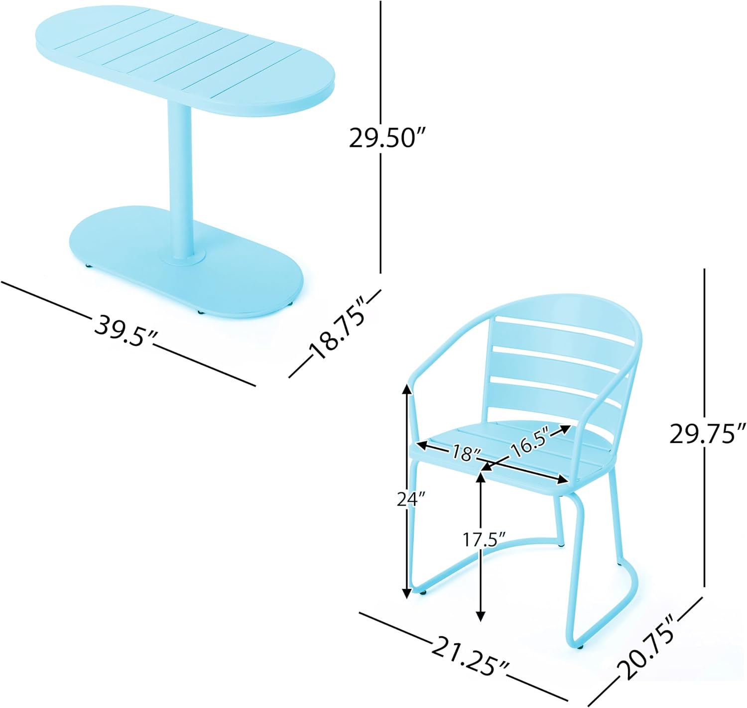 Christopher Knight Home Adley Outdoor Bistro Set, 3-Piece Bistro Table and Chair Set of 2, Patio Furniture Set with Iron Frame, Outdoor Bistro Dining Set, Poolside/Garden Cafeteria, Matte Light Blue