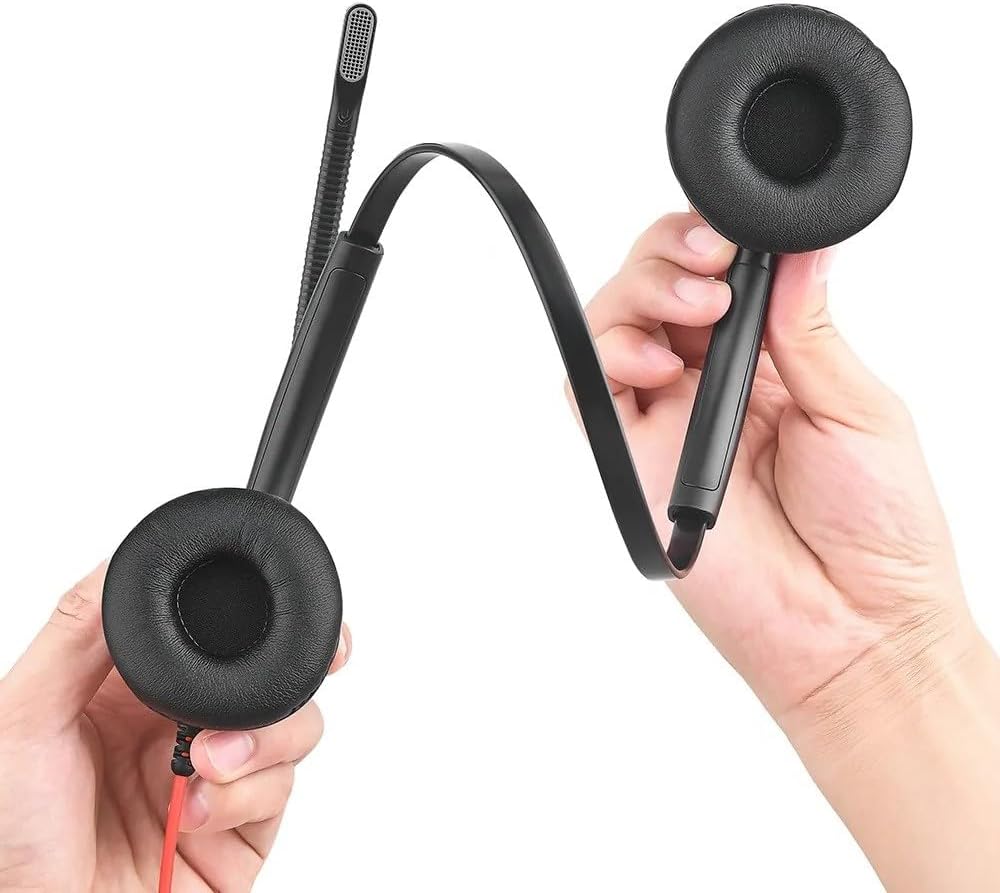 ENCASED (Bulk 500-Count) Wired PC/Laptop Headset, Noise-Cancelling Mic, USB-A, in-Line Controls, for Meetings, Gaming, Music - Black/Red