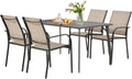 AECOJOY 5 Piece Patio Table and Chair Set for 4, Outdoor Dining Set Includes 51.2' Rectangle Table with 1.73' Umbrella Hole, 4 Stackable Textilene Chairs, for Garden, Backyard and Poolside, Dark Gray