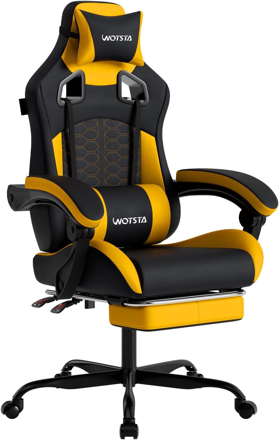 Gaming Chair with Massage,Ergonomic PC Gaming Chair with Footrest Comfortable Headrest and Lumbar Support,High Back Game Chair PVC Leather,300LBS (BlackYellow)
