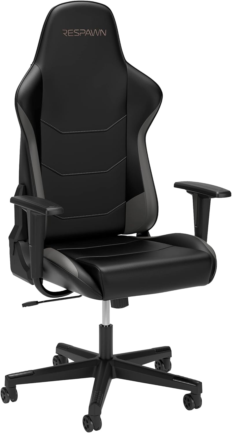 Respawn 110 Ergonomic Gaming Chair - Reclining Office Video Game Swivel Chair with Lumbar Support, Headrest, Heavy Duty, High Back, Racing Style Gaming Recliner Seat for Computer Gamer - Gray