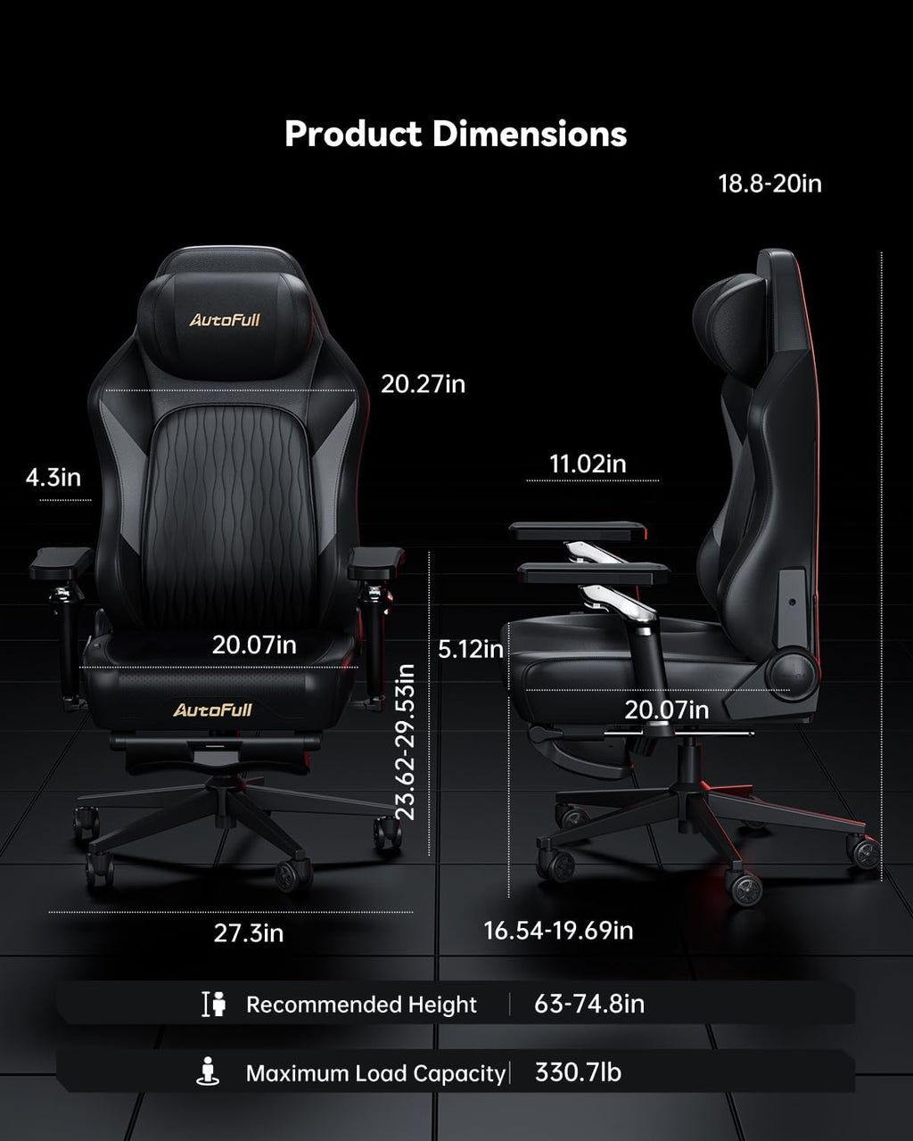 AutoFull M6 Gaming Chair, Ergonomic Office Chair with Ventilated Heating, AUTO Dynamic Tracking Lumbar Support, 6D Adjustable Armrests and Footrest (Black)