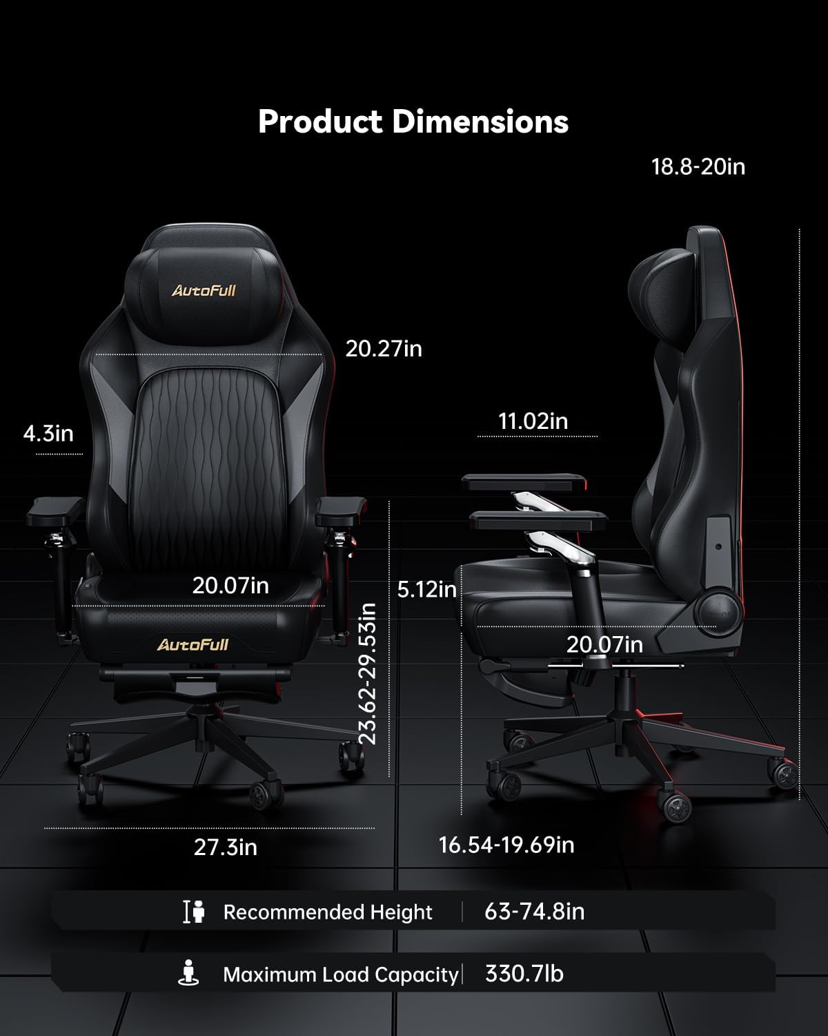 AutoFull M6 Gaming Chair, Ergonomic Office Chair with Ventilated Heating, AUTO Dynamic Tracking Lumbar Support, 6D Adjustable Armrests and Footrest (Black)