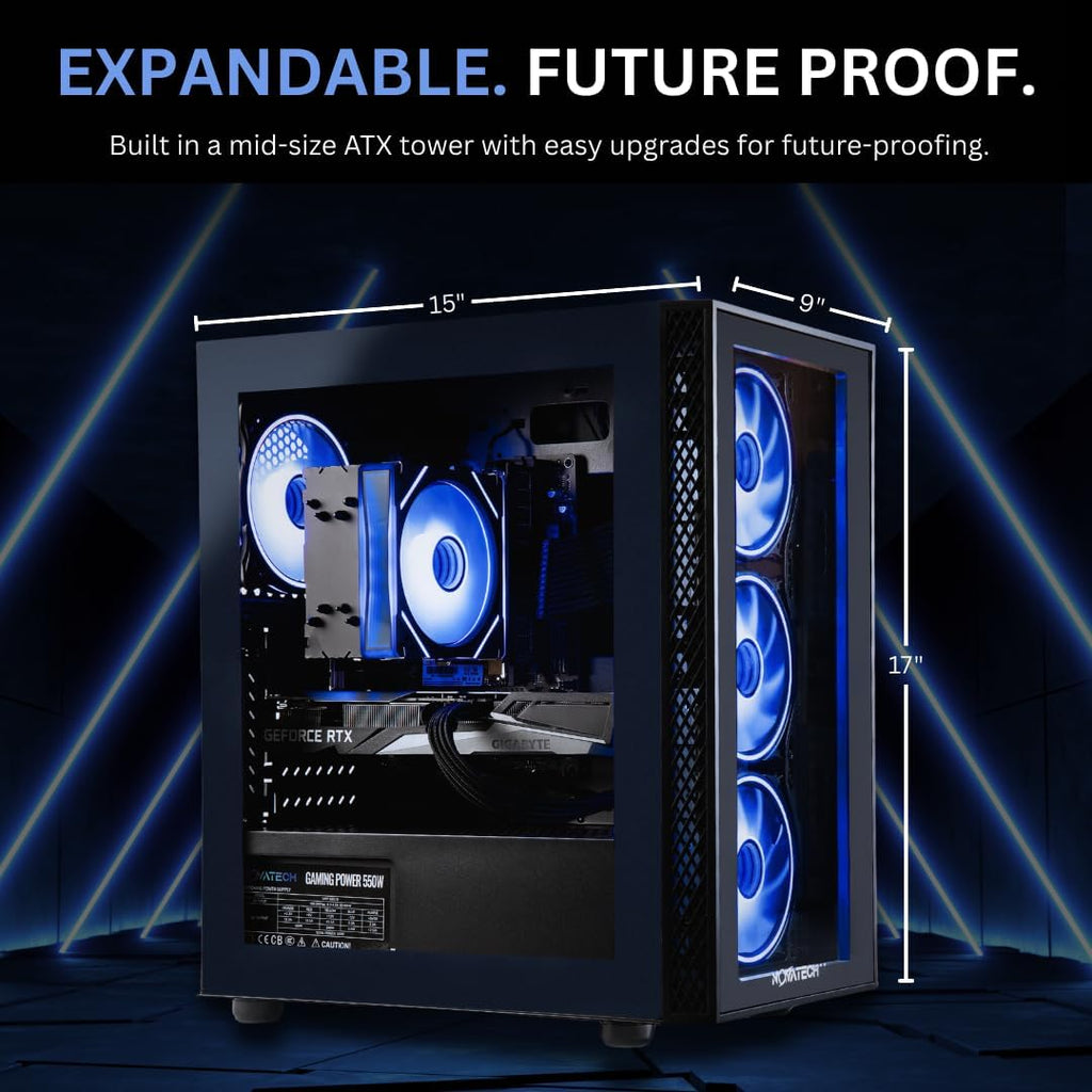 NOVATECH Phantom 2.0 - Prebuilt Gaming PC Desktop Computer - RX580 - Intel Xeon i7 3.5GHz - 16GB RAM - 512GB M.2 SSD, Win 11 Pro - Gaming Computer Tower - Pre Built PC Gameing - 1 Year Warranty