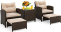 KOTEK 5 Pieces Patio Furniture Set with Ottomans, Wicker Patio Conversation Set with Coffee Table & Cushions, PE Rattan Outdoor Lounge Chairs for Backyard, Porch, Poolside (Mix Brown- Beige)