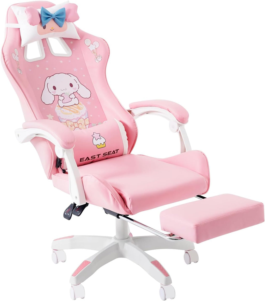 Gaming Chair Adults Gaming Chair Girls Cute Computer Leather Armchair Office Home Swivel Lifting Adjustable Chair with Footrest Pink
