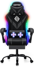 Gaming Chair Massage with LED RGB Lights and Footrest Ergonomic Computer Chair High Back Video Game Chair with Adjustable Lumbar Support Linkage Armrest Grey and Black