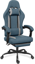 Breathable Fabric Gaming Chair with Footrest, Height Adjustable Game Chair, Video Gaming Chair for Gaming Room, Living Room and Office - Blue/Light Grey