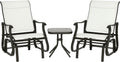 Outsunny 3-Piece Outdoor Gliders Set, Bistro Table and Chairs with Steel Frame, Tempered Glass Top Table for Patio, Garden, Backyard, Lawn, Cream White