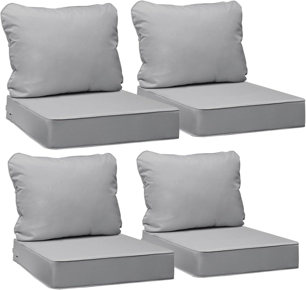AAAAAcessories Outdoor Deep Seat Cushions, Waterproof, Fade-Resistant Patio Furniture Replacement Cushions, 24' x 24' x 5', Set of 4, Gray