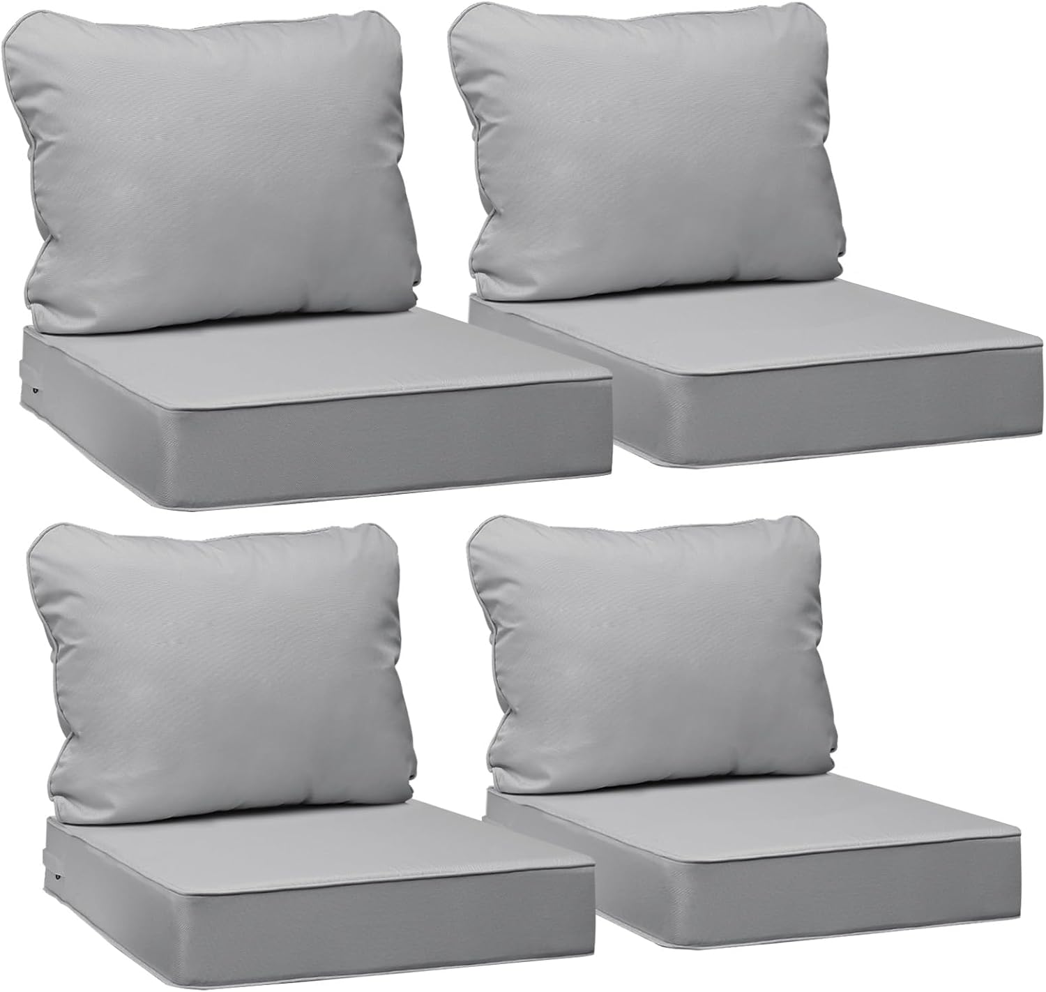 AAAAAcessories Outdoor Deep Seat Cushions, Waterproof, Fade-Resistant Patio Furniture Replacement Cushions, 24' x 24' x 5', Set of 4, Gray