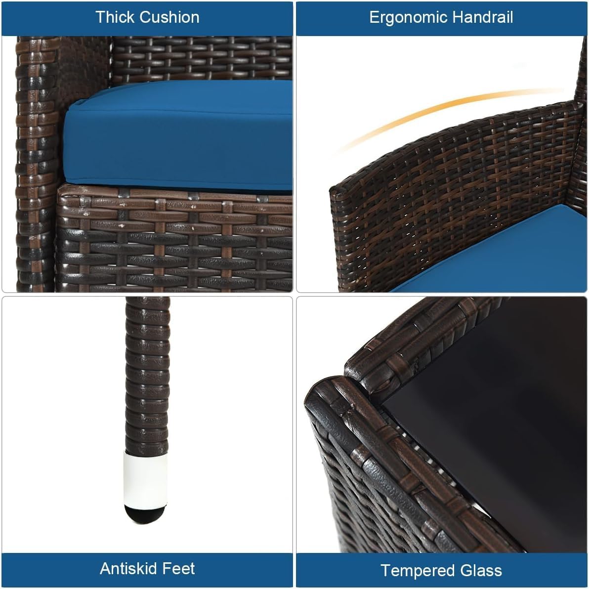 HOMGX 4-Piece Rattan Patio Furniture Set, Sectional Sofa Chair, Wicker Set with Tempered Glass Coffee Table & Thick Cushions, Perfect for Garden, Lawn, Poolside, Backyard (Peacock Blue)