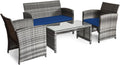 Giantex 4 Pc Patio Conversation Set, Rattan Loveseat & Patio Chairs with Cushioned Seat, Wicker Coffee Table, Outdoor Furniture Set for Front Porch Poolside Garden Lawn