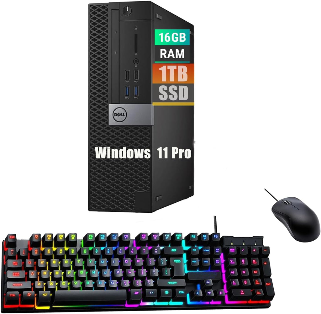 Dell Optiplex 3050 SFF PC Desktop, Quad Core i5-7500 3.4GHz up to 3.8GHz, 1TB SSD, 16GB DDR4, Keyboard and Mouse, USB BT + WiFi, Support 4K, Windows 11 Pro 64-bit (Renewed)