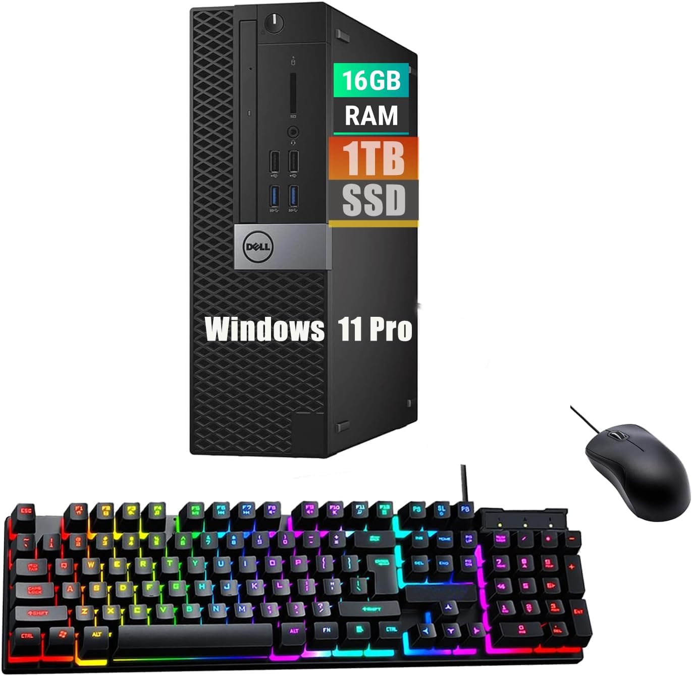 Dell Optiplex 3050 SFF PC Desktop, Quad Core i5-7500 3.4GHz up to 3.8GHz, 1TB SSD, 16GB DDR4, Keyboard and Mouse, USB BT + WiFi, Support 4K, Windows 11 Pro 64-bit (Renewed)