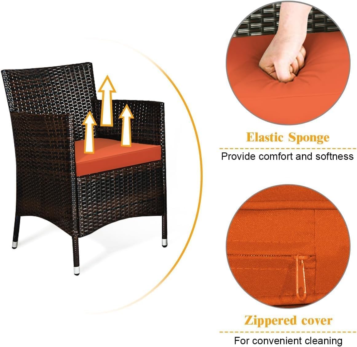 HOMGX 4 Piece Rattan Patio Furniture Set, Sectional Sofa Chair, Wicker Set with Tempered Glass Coffee Table & Thick Cushions, Wicker Patio Set for Garden, Lawn, Poolside, Backyard (Orange)