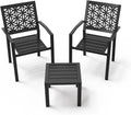 VINGLI 3-Piece Outdoor Bistro Set, Stackable Modern Metal Steel Table and Chairs with Rust-Resistant Coating, Small Patio Furniture Conversation Set for Porch, Deck, Balcony, Garden, Black