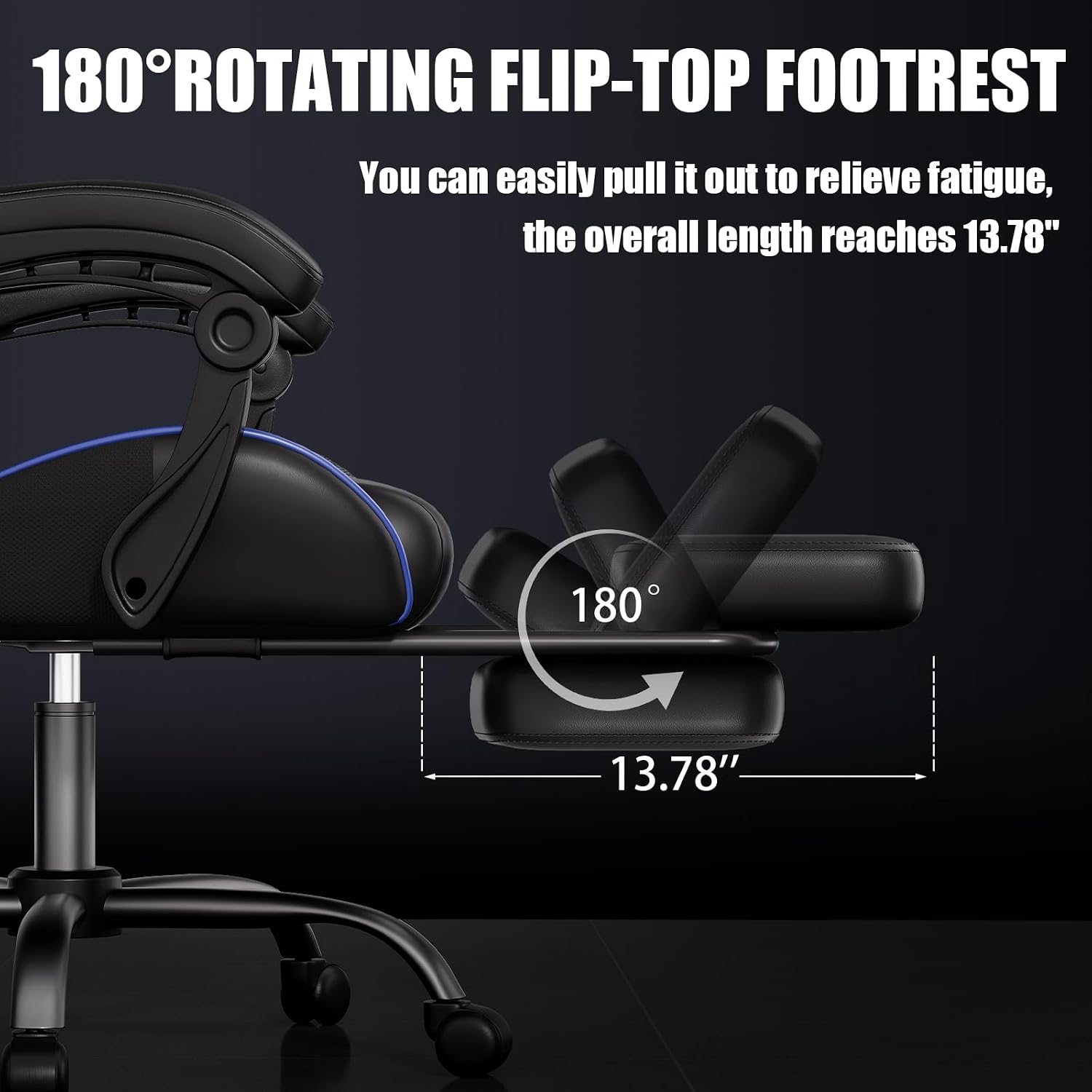 Czlolo Gaming Chair, Ergonomic Office Computer Chair with Footrest and Lumbar Support Massager Racing Style High Back Video Gamer Chair, Wide＆Thick Cushion, 90°-135° Recline, Adjustable Height, Blue