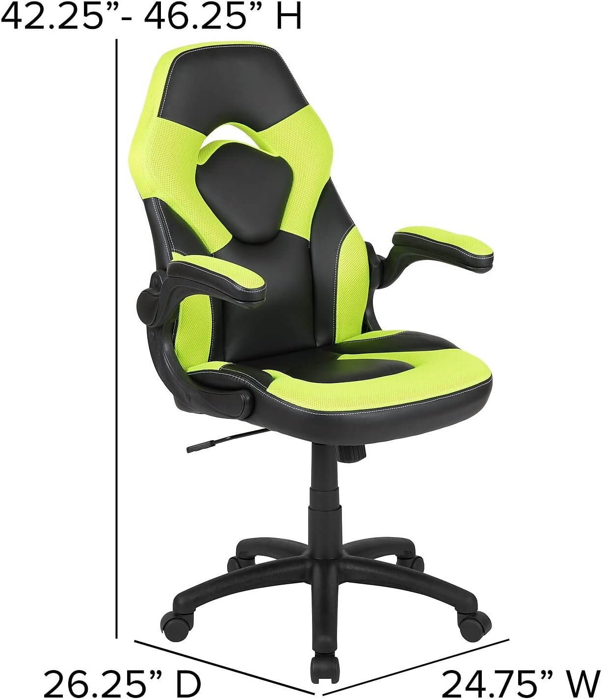 Flash Furniture X10 Gaming Chair Racing Office Ergonomic Computer PC Adjustable Swivel Chair with Flip-up Arms, Neon Green/Black LeatherSoft