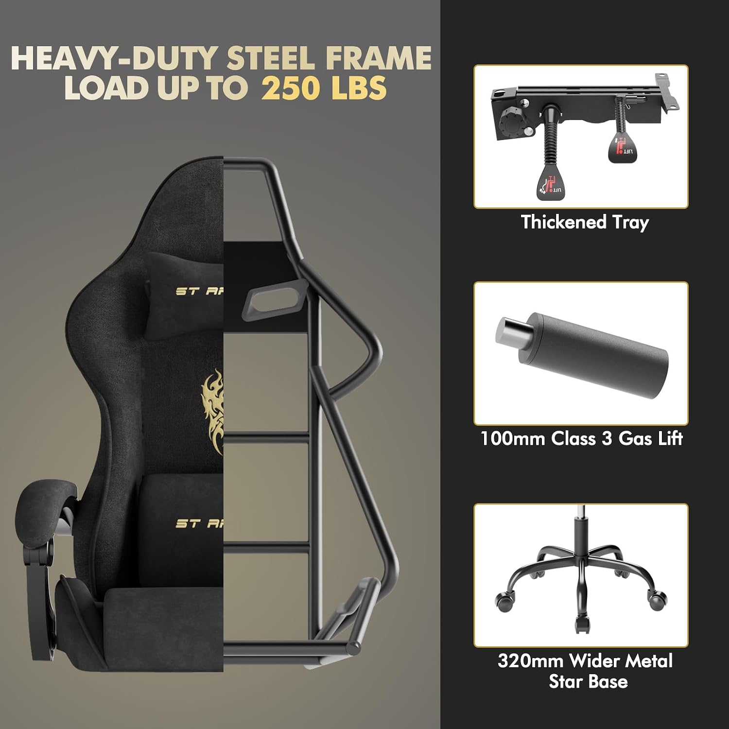 Huracan Velvet Fabric Racing Gaming Chair for Adults - Ergonomic Gamer Chair with Massage Lumbar, Footrest & Spring Cushion | Home Office/Video Game Chair, Black