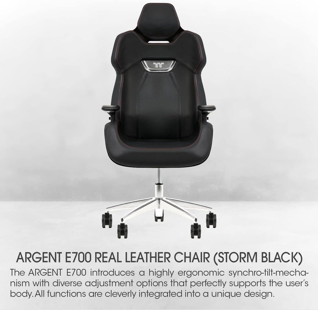 Thermaltake Argent E700 Real Leather Gaming Chair (Storm Black) Design by Studio F∙A∙Porsche, GGC-ARG-BBLFDL-01