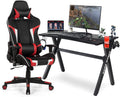 GYMAX Gaming Chair, Massage Gaming Chairs for Adults with Headrest, Lumbar Support & Armrest, Video Computer Reclining Gaming Chair, Office Desk Gamer Task Chair (Red with Black X-Shape Desk)