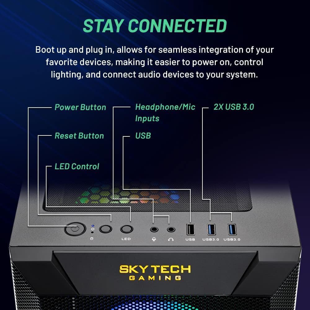 Skytech Gaming Chronos Gaming PC Desktop – Intel Core i7 13700K 3.4 GHz, NVIDIA RTX 4070, 1TB NVME SSD, 32GB DDR5 RAM RGB, 750W Gold PSU, 360mm AIO, 11AC Wi-Fi, Windows 11 Home 64-bit,Black