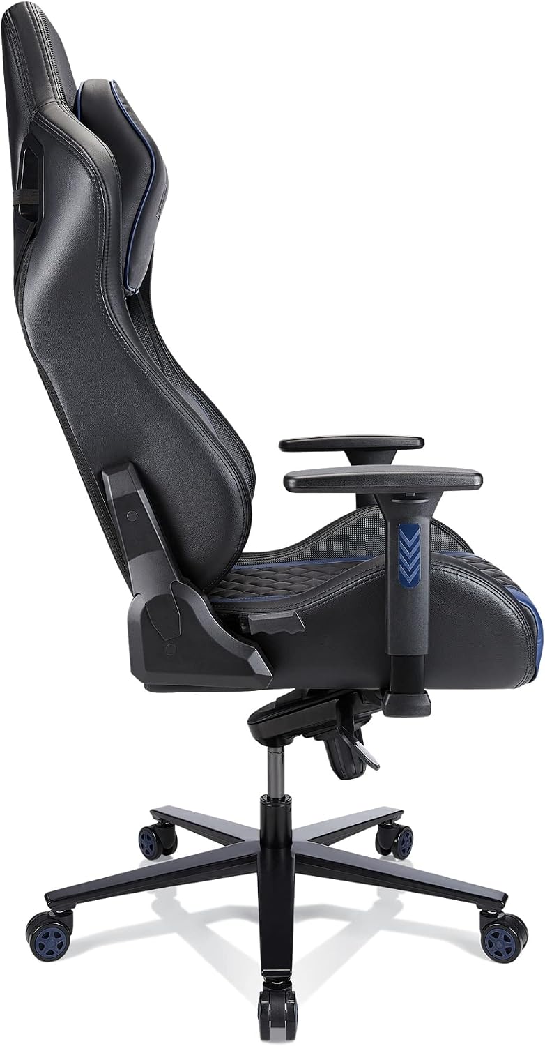 Realspace RS Gaming™ Davanti Vegan Leather High-Back Gaming Office Chair, Black/Blue, BIFMA Compliant