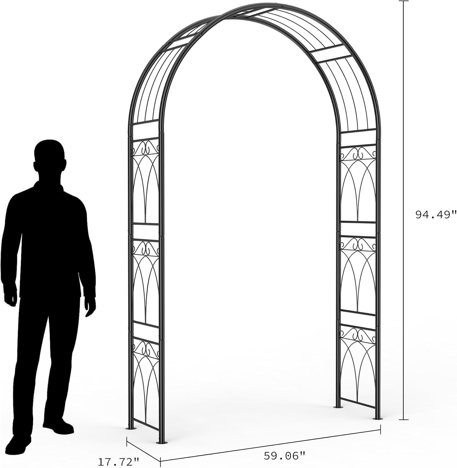 8FT Heavy-Duty Garden Arch - Rustproof Metal Trellis for Climbing Plants, Easy Assembly Wedding Arbor for Outdoor Decor, Wide Black Archway for Roses, Vines & Bridal Parties