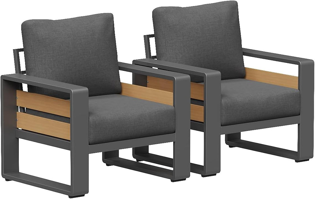 Aoxun Aluminum Outdoor Patio Furniture Set, 2 Seats Metal Sectional Patio Furniture, Modern Outside Sectional Set for Backyard, Armchair ×2, Dark Grey & Dark Grey