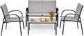 Tangkula 4 Pieces Patio Furniture Set, Metal Frame Heavy Duty Outdoor Conversation Set, Includes Glass Top Coffee Table, 2 Armrest Chairs and Loveseat, Suitable for Lawn Garden Porch Balcony (Gray)