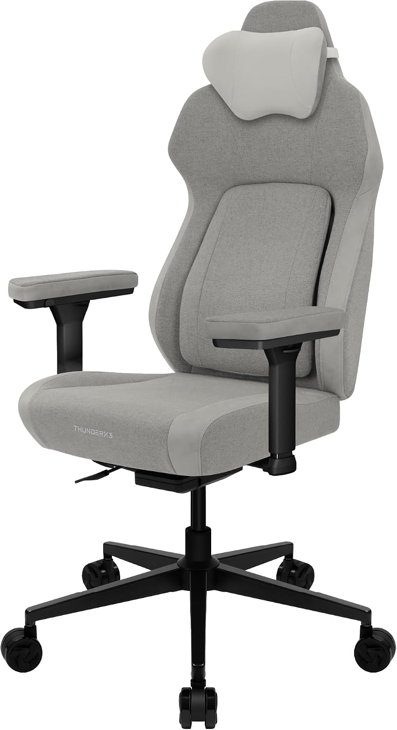 ThunderX3 CORE Smart LOFT Gaming Chair Light Grey – Ergonomic Office Chair, Automatic Lumbar Support, Synchronised Mechanism, 3D Armrests, Fabric Cover, for Users up to 125kg, 155-190cm