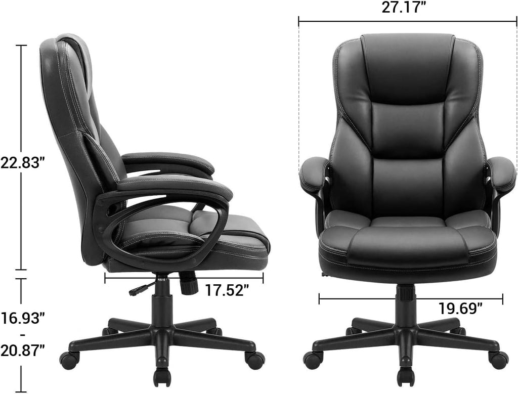 Furmax Office Executive Chair High Back Adjustable Managerial Home Desk Chair, Swivel Computer PU Leather Chair with Lumbar Support (2, Black)