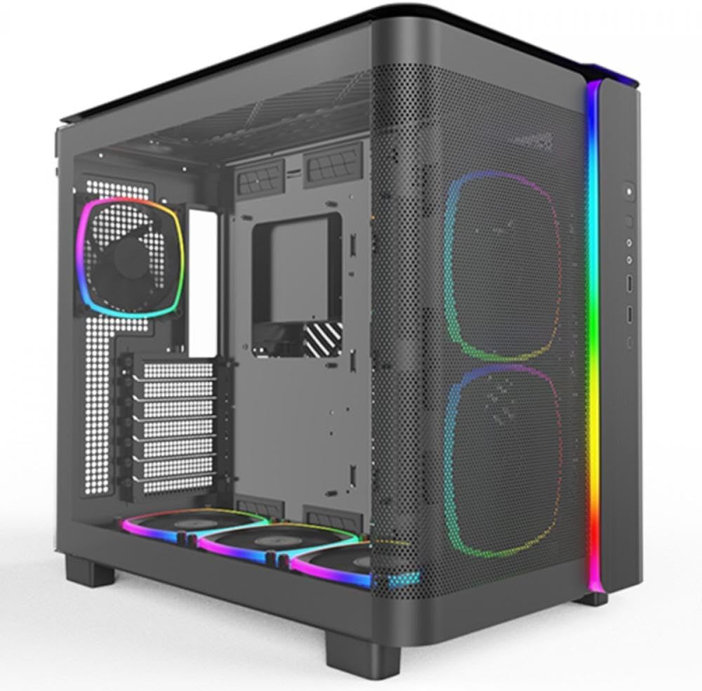 MONTECH King 95 PRO Dual-Chamber ATX Mid-Tower PC Gaming Case, High-Airflow, Toolless Panels, Sturdy Curved Tempered Glass Front, 6 ARGB PWM Fan Pre-Installed with Fan Hub, Black