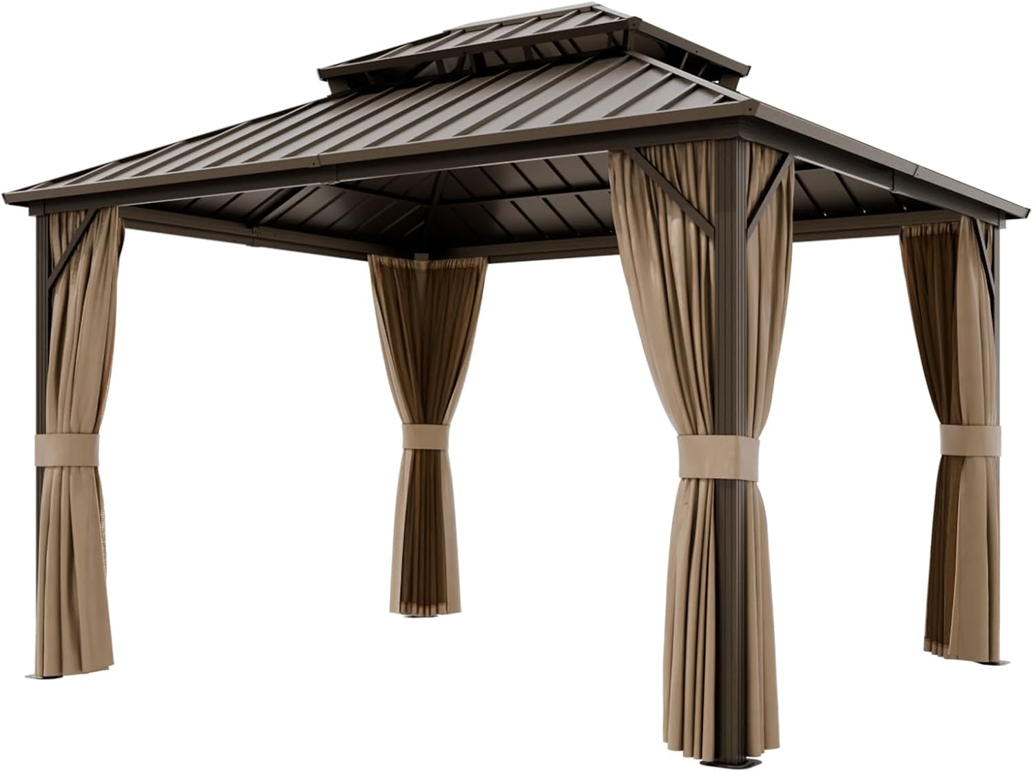 COOS BAY 12x10 Hardtop Gazebo with Aluminum Frame, Galvanized Steel Roof with UV Protection for Patio, Backyard, Garden, Outdoor Events, Dark Brown/Tan