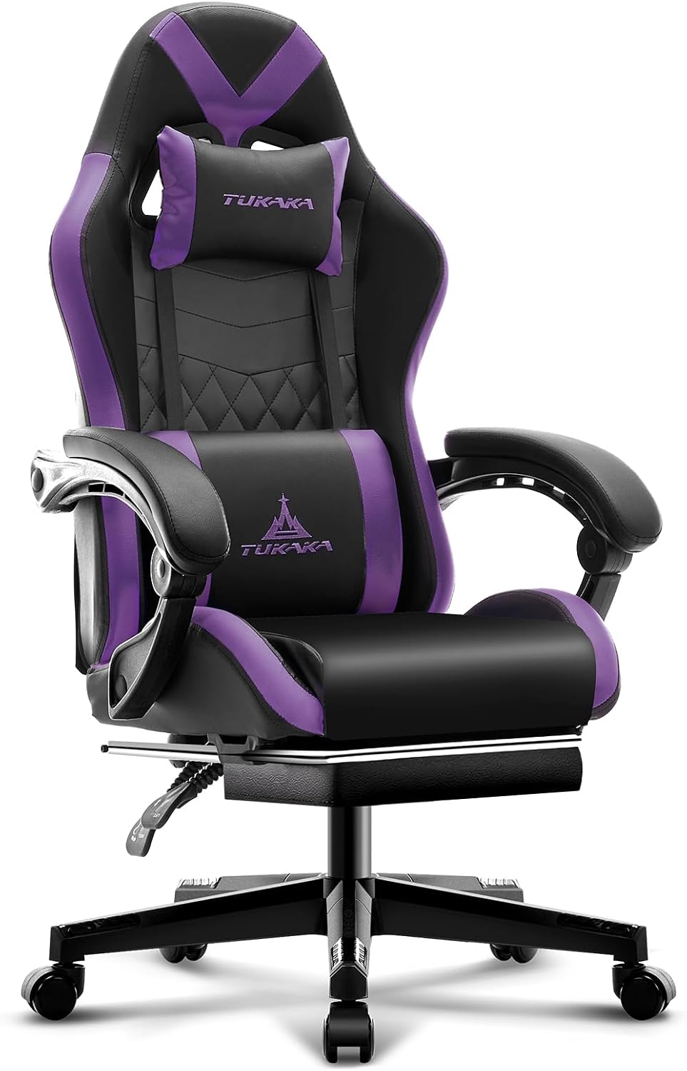 Gaming Chair,Ergonomic Massage Computer Office Desk Chair with Footrest,Pocket Spring Cushion,Reclining Leather Adjustable Gamer Chair with Headrest and Lumbar Support,Purple