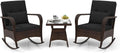 ORALNER 3 Pieces Patio Furniture Set, Outdoor Wicker Rocking Chairs with Cushions, Pillows, Glass Coffee Table, Rattan Bistro Rocker Set for Balcony Front Porch Poolside Garden Deck Yard (Black)