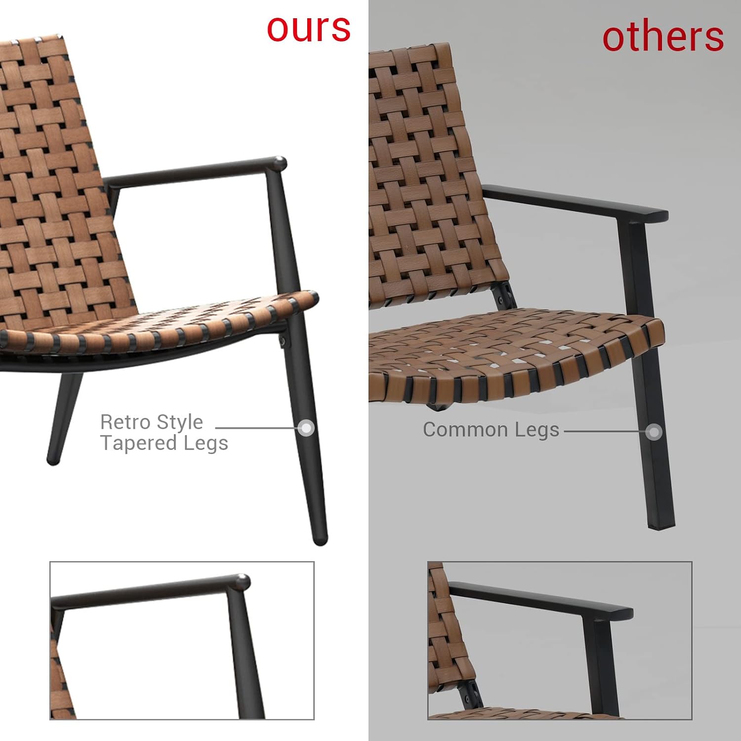Grand patio 4 Pieces Outdoor Furniture Set, Leather-Look Patio Conversation Set, Vintage Brown Wicker Chairs Loveseat and 1 Coffee Table, Patio Furniture for Garden, Backyard, Porch