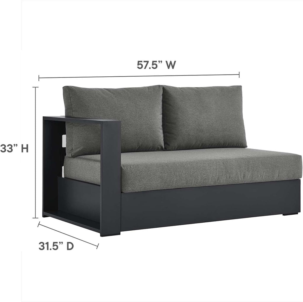 Modway Tahoe Aluminum 3-Piece Outdoor Patio Furniture Gray Charcoal, Modular Sectional Sofa Set with Weather-Resistant Cushions, Ideal for Deck, Backyard Poolside