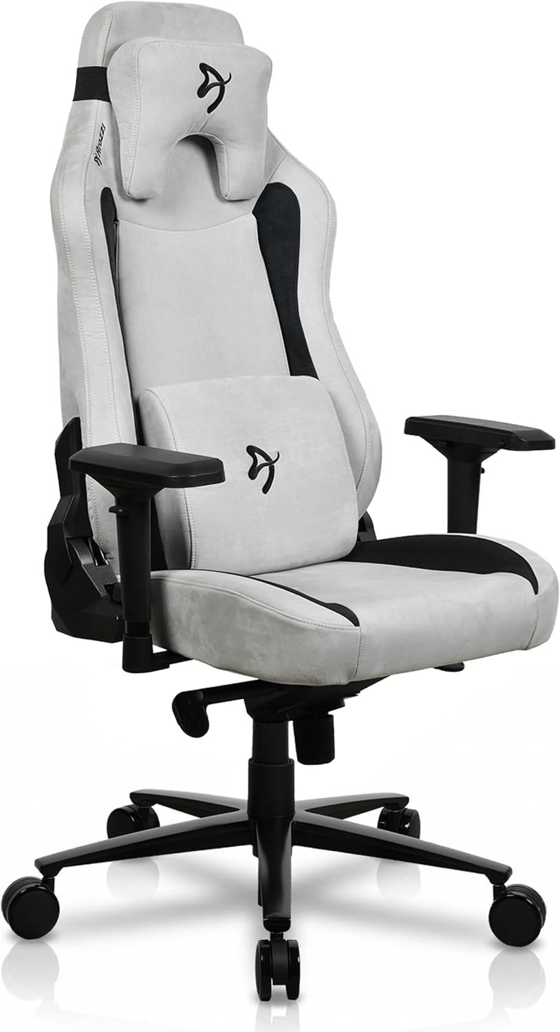 Arozzi Vernazza Supersoft Upholstery Material has a Unique Velvety Texture that is Fluid-Repellant and Breathable with Memory Foam Lumbar Support 4D Armrest for Office and Gaming Chair - Light Grey