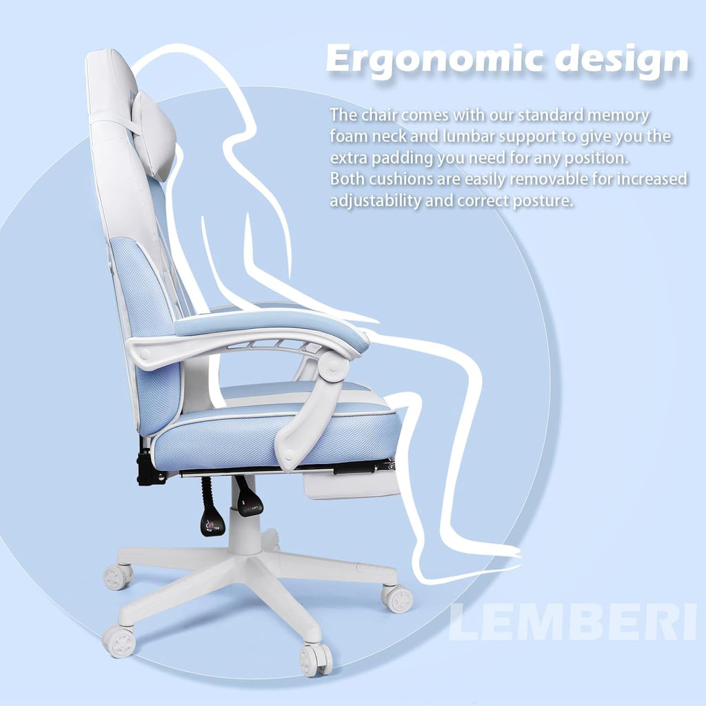 LEMBERI Gaming Chairs for Adults,Ergonomic Video Game Chairs with footrest,Big and Tall Gaming Chair 400lb Weight Capacity, Racing Style Gaming Computer Gamer Chair with Headrest and Lumbar Support