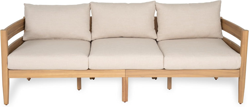 Christopher Knight Home Kory 5-Piece Acacia Wood Patio Furniture Set, Outdoor Conversation Sofa Chat Set with Club Chair and Coffee Table, Patio 7-Seater Seating Group for Backyard Balcony, Teak+Beige