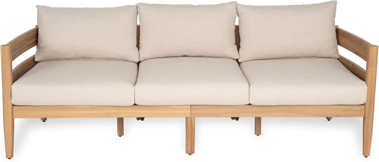 Christopher Knight Home Kory 5-Piece Acacia Wood Patio Furniture Set, Outdoor Conversation Sofa Chat Set with Club Chair and Coffee Table, Patio 7-Seater Seating Group for Backyard Balcony, Teak+Beige