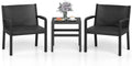 Tangkula 3 Piece Patio Furniture Set, Outdoor Wikcer Conversation Set with 2 Rattan Armchair & 25' Square Side Table, for Patio, Garden, Poolside, Bistro (Black)