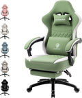 Dowinx Gaming Chair Breathable Fabric Game Chair with Gel Pad and Storage Bag, Comfortable Gamer Chair with Pocket Spring Cushion,Ergonomic Computer Chair with Footrest,Green
