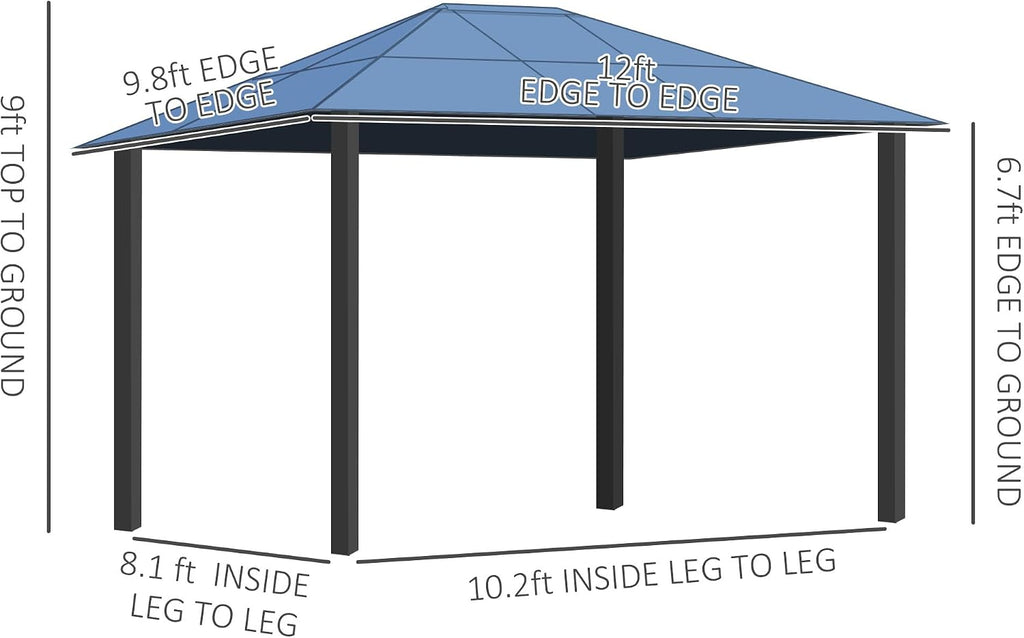 Outsunny 10' x 12' Hardtop Gazebo Canopy with Polycarbonate Roof, Aluminum Frame, Permanent Pavilion Outdoor Gazebo with Netting, for Patio, Garden, Backyard, Deck, Lawn, Dark Brown, Off-White