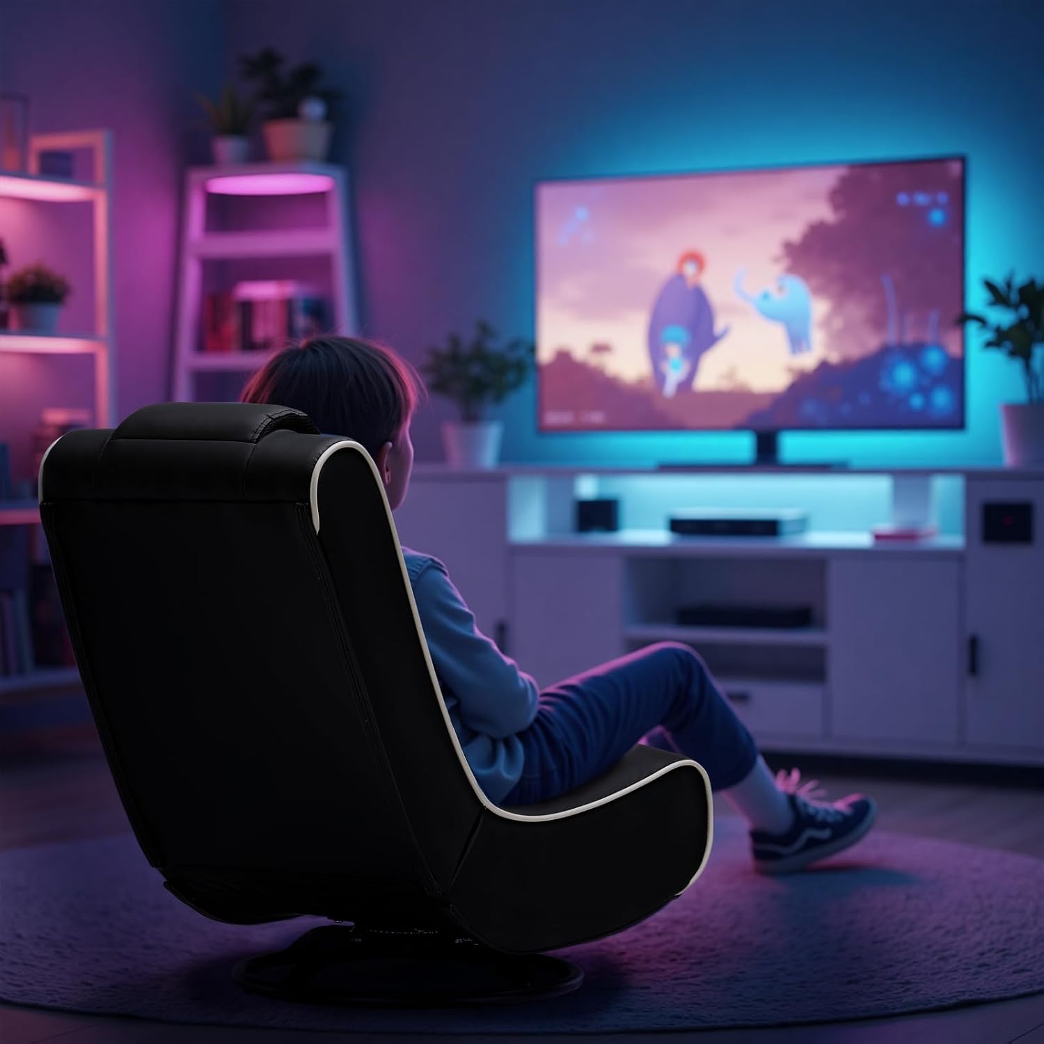 GTPLAYER Floor Gaming Chair Foldable Swivel Floor Chairs for Kids Boys Comfy Video Game Seat with 360° Multipurpose for Gamers, Bedroom or Game Room (Gold)