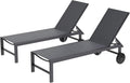 Shintenchi 2 PCS Outdoor Chaise Lounges Chair with Wheels Aluminum Reclining Patio Lounge Chairs with 5 Adjustable Position Recliner for Patio, Beach, Yard, Pool Patio Furniture Set,Dark Grey