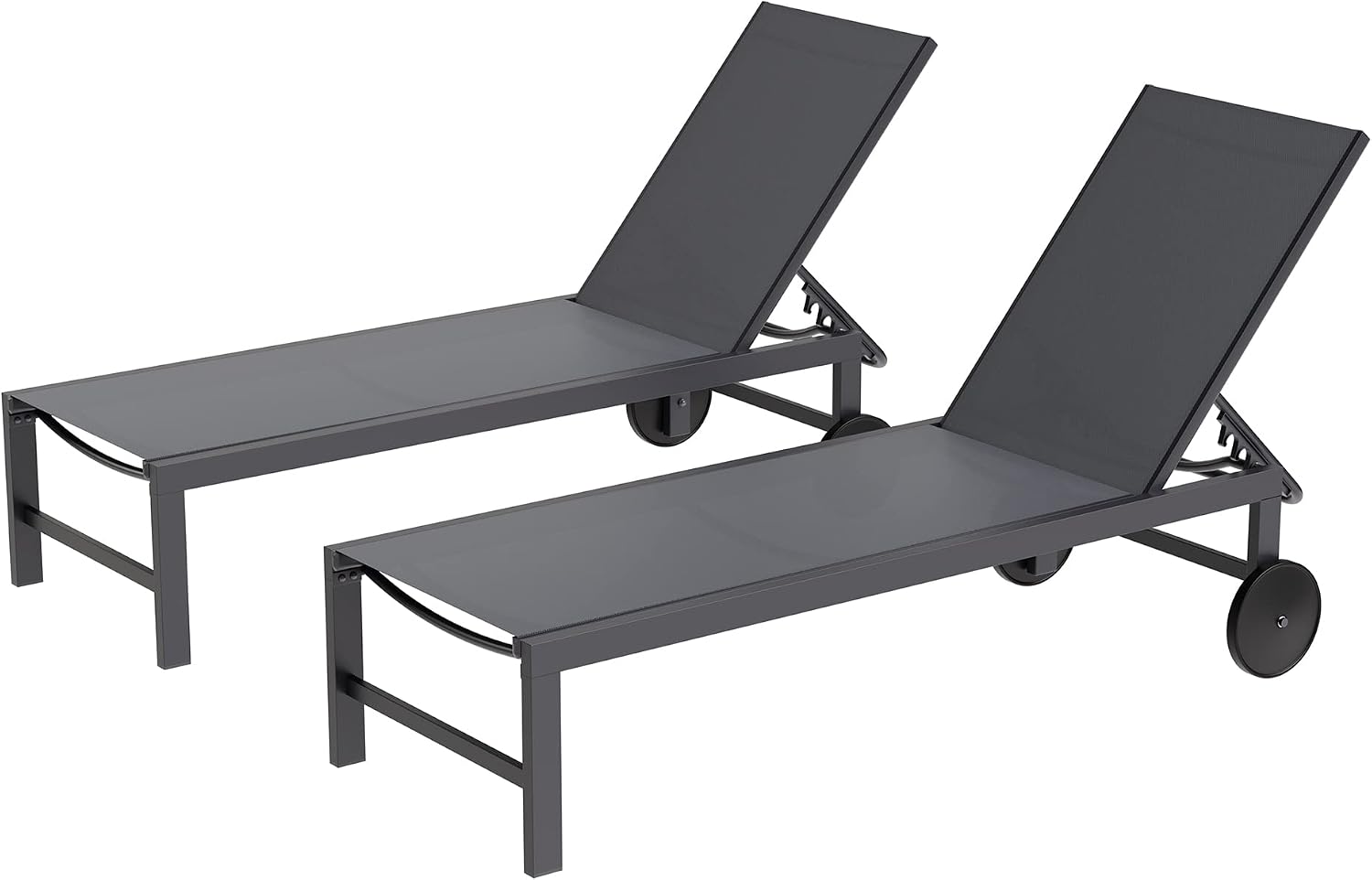 Shintenchi 2 PCS Outdoor Chaise Lounges Chair with Wheels Aluminum Reclining Patio Lounge Chairs with 5 Adjustable Position Recliner for Patio, Beach, Yard, Pool Patio Furniture Set,Dark Grey